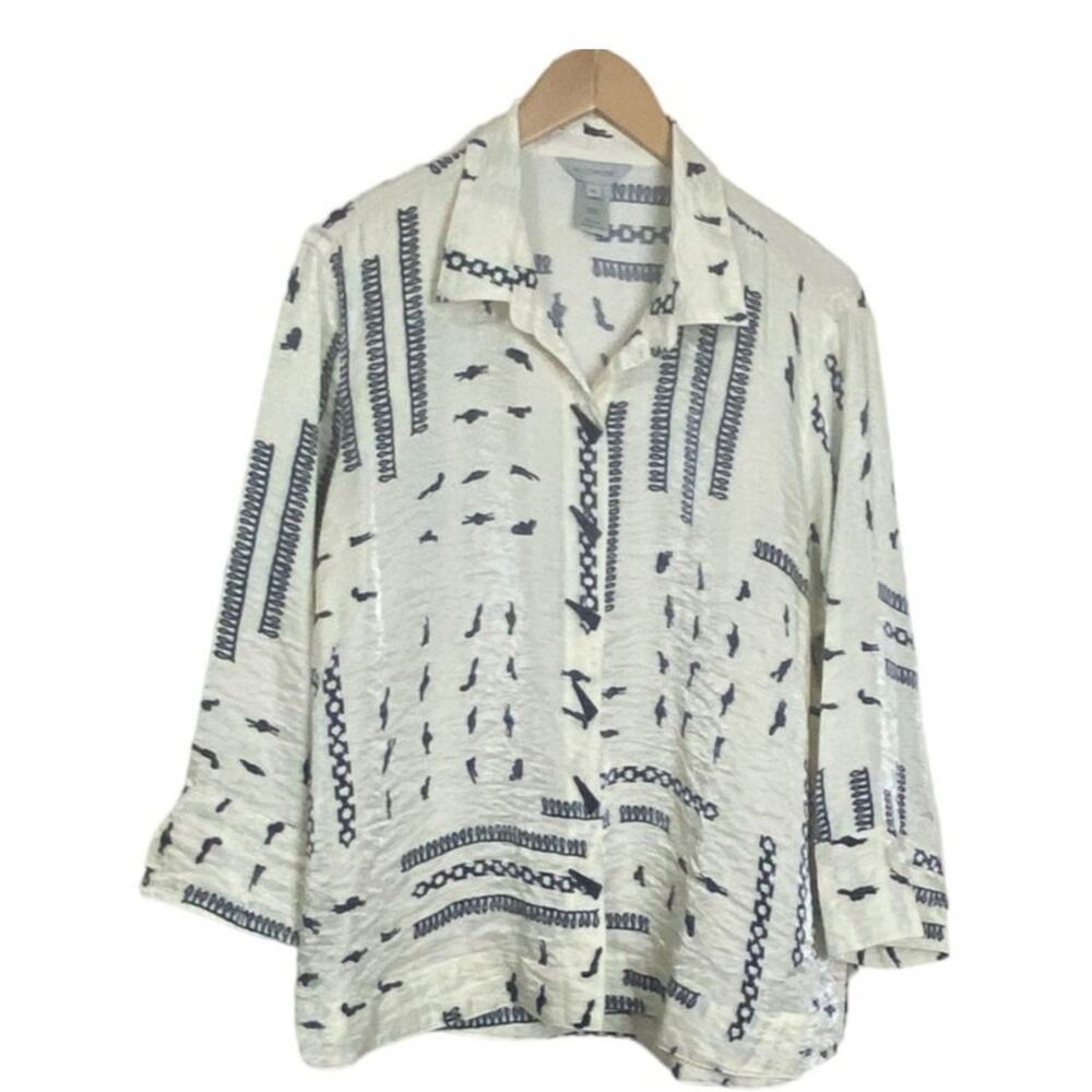 Multiples Women's Novelty Print Collared Button-Front Shimmer Shirt Sz XL Petite - Picture 3 of 9